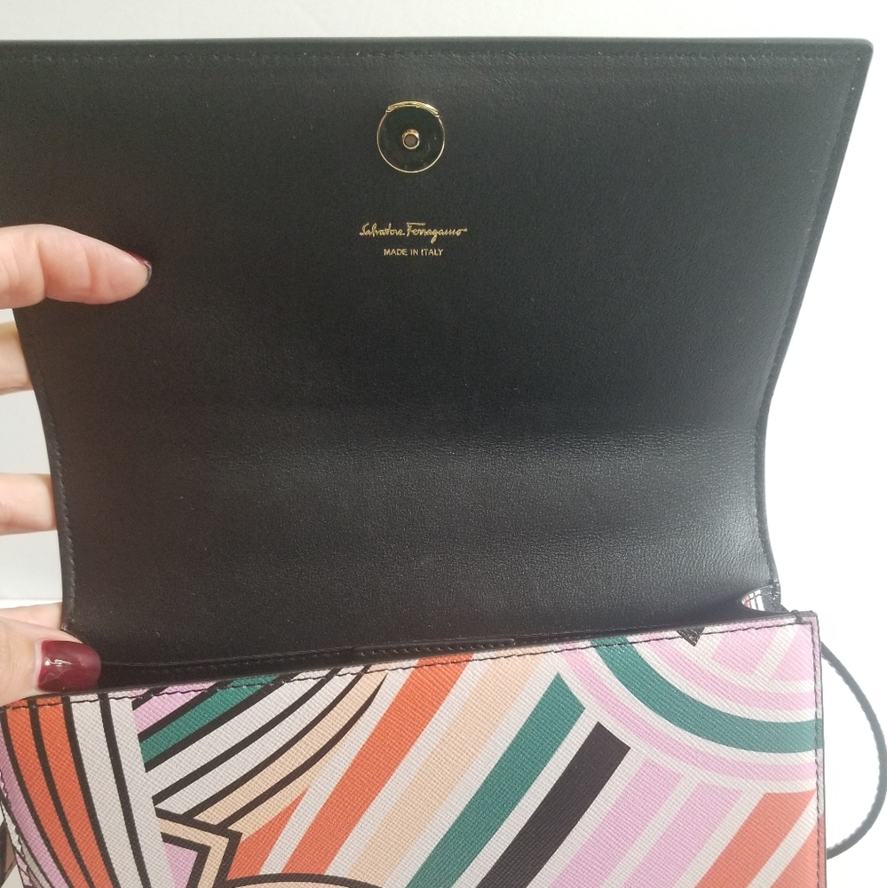 FERRAGAMO Striped Leather Top Handle Crossbody Bag Multi - Picture 4 of 14